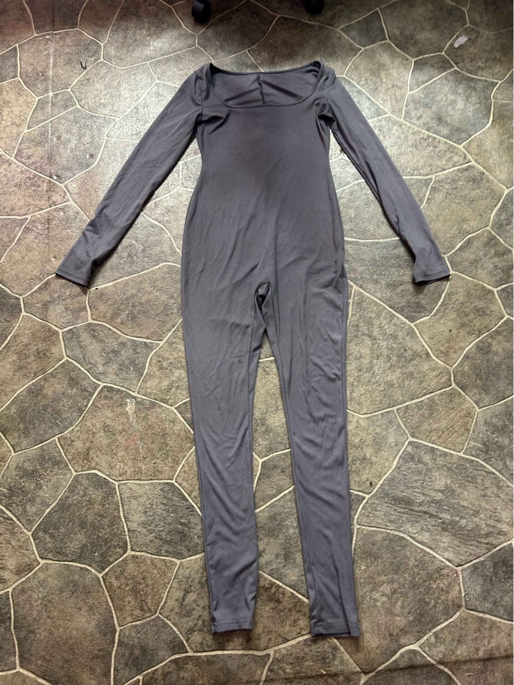 Gray Long-Sleeve One-Piece Jumpsuit